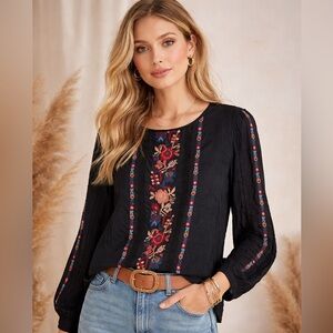Love Sam Black Embroidered Boho Blouse XS